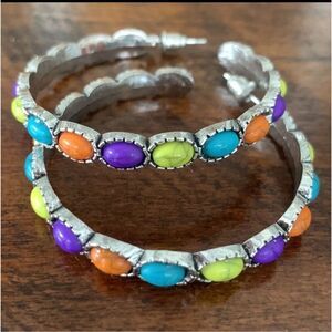 Western Style Hoop Earrings – Colorful Cabochons in Hopi Zuni Navajo Tones